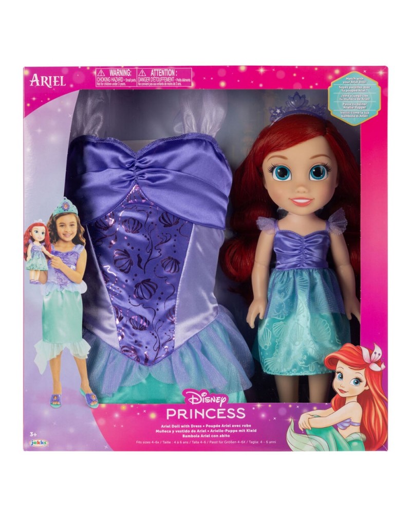 Muñeca Ariel + Disfraz La Sirenita Disney 38cm