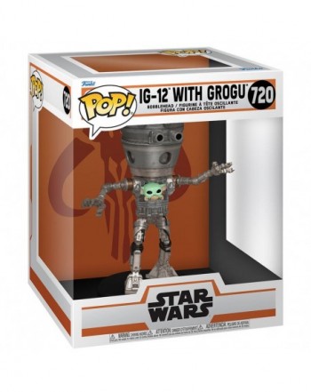 Figura POP Deluxe Star Wars The Mandalorian IG-12 with Grogu