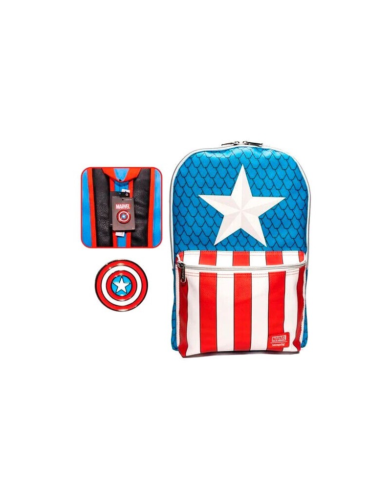 Mochila + pin Capitan America Marvel Loungefly 45cm